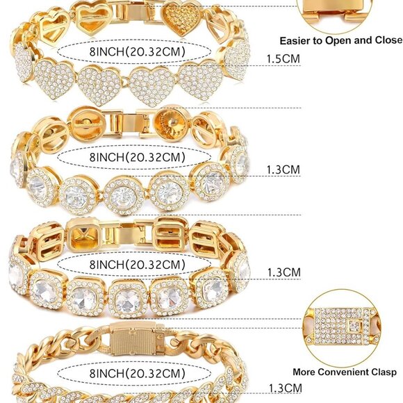 4PCS Gold Bracelets for Women Silver Clustered Tennis Bracelet for Women Heart R - Picture 7 of 7